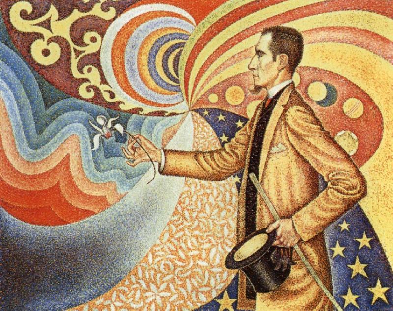 Paul Signac Portrait of Felix Feneon in Front of an Enamel of a Rhythmic Background of Measures and Angles